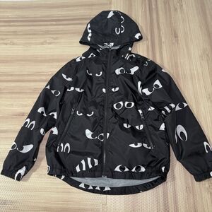 GAP Kids Windbreaker Jacket Unisex Medium Hooded Black Eyes Print Lightweight